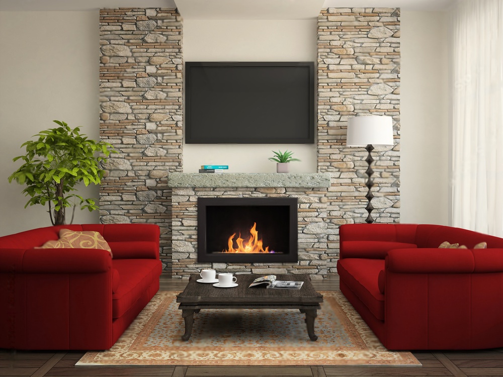 beautiful fireplace with TV mounted above