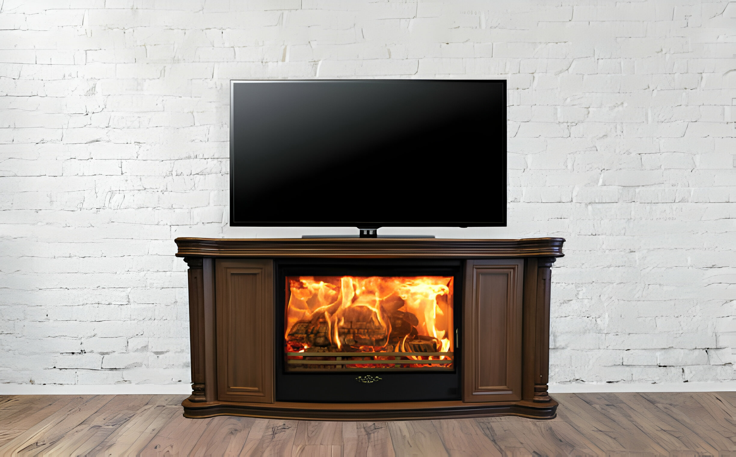 electric fireplace with a tv above