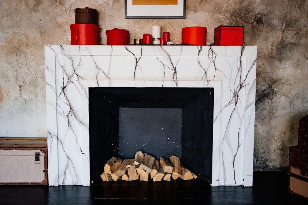 fireplace surrounded with marble