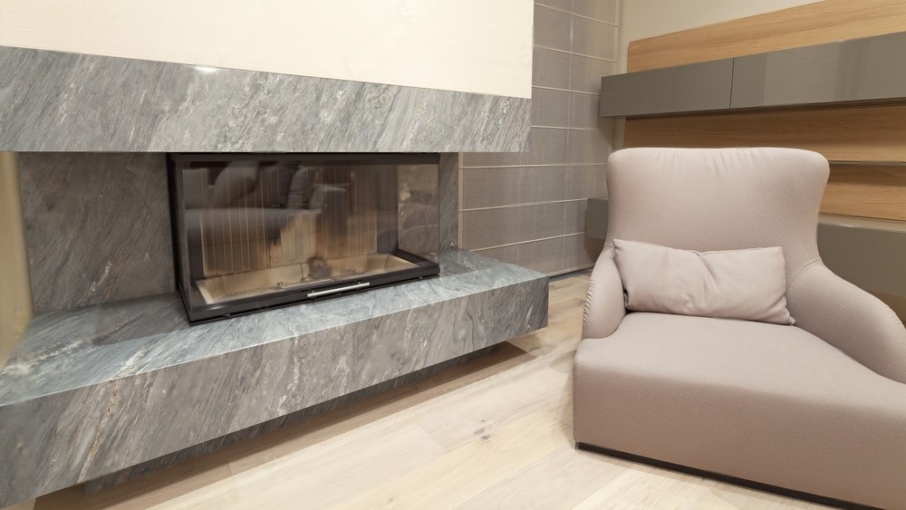 granite surrounding an electric fireplace